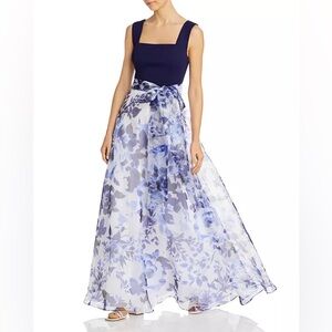 Eliza J Printed-Skirt Tie-Waist Gown